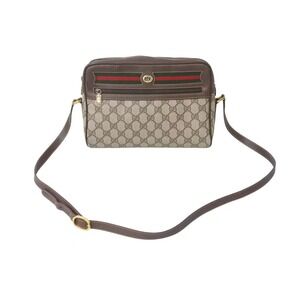 GUCCI Shoulder Bag Sherry Line GG Canvas Leather Brown Beige